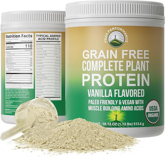 Organic Paleo Grain Free Plant Based Raw Vegan Protein Powder. Amazing Amino Acid Profile and Less Than 1g of Sugar. with Hemp and Pea Protein Vanilla Flavored