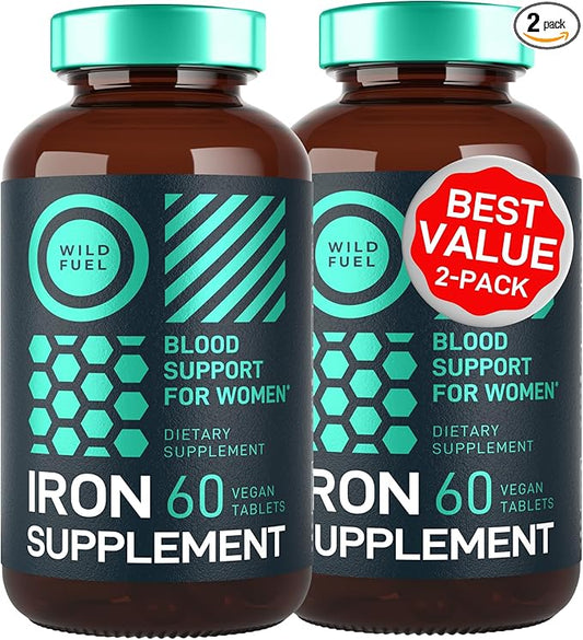Vegan Iron Supplement for Women with Folic Acid - 35 mg Blood Builder Ferrous Sulfate, Folic Acid 400 mcg - Iron Pills for Women with Anemia & Pregnancy Support - 120 Gluten-Free Tablets - 2Pack