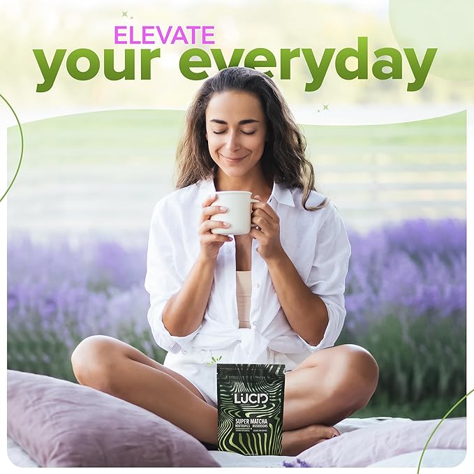 Lucid Superfood Organic Mushroom Matcha with Nootropics - Lion's Mane, Tremella, Cordyceps & Turkey Tail - Instant Mushroom Matcha Focus Brain Health - Alpha GPC, L-Theanine, Ginko Biloba - USA Made
