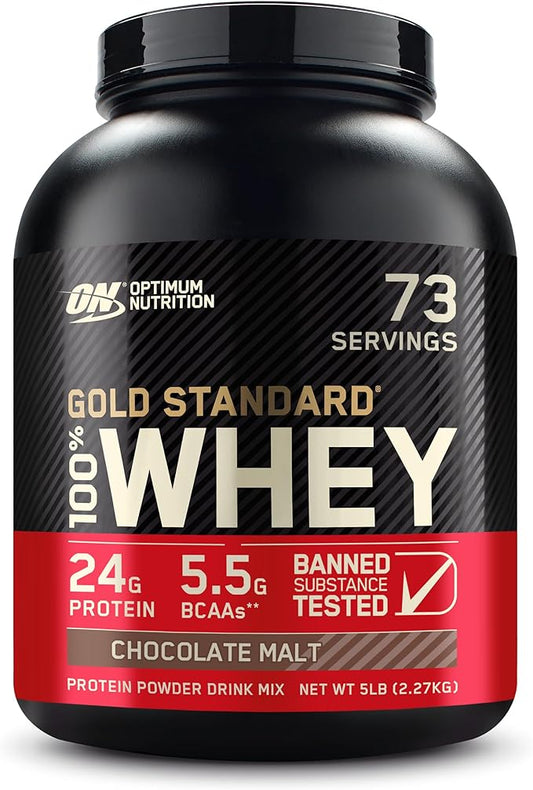 Optimum Nutrition Gold Standard 100% Whey Protein Powder, Chocolate Malt, 5 Pound (Packaging May Vary)