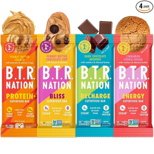 B.T.R. Nation Superfood Keto Protein Bars - Plant Based Vegan Protein | (4 Pack) (Sampler Pack) | Low Carb Food, Low Calorie, Gluten Free, No Sugar Alcohols, Boosted with Superfoods!