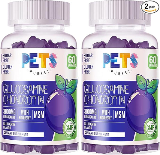 Glucosamine Chondroitin Gummies with MSM & Elderberry Extra Strength - Joint Support, Antioxidant Immune Support Supplement for Adults, Men & Women.(2 Pack) Blueberry