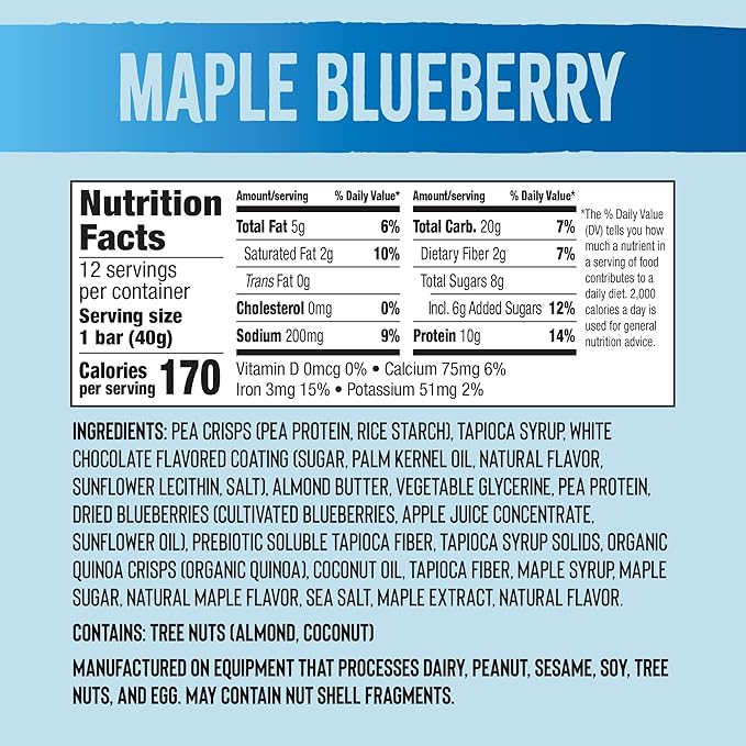 Mezcla Vegan Protein Bars, Gluten Free Snack Made with Pea Protein, Organic Vanilla, Blueberries and Other Premium Ingredients, Healthy Snacks, Maple Blueberry, 10g of Protein, 12 Pack
