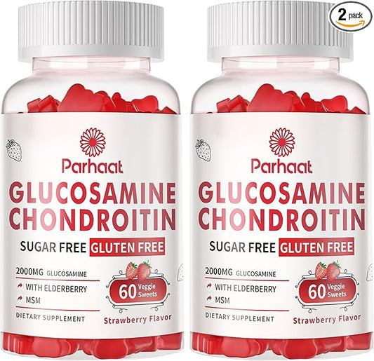 Glucosamine Chondroitin Gummies with MSM & Elderberry Extra Strength - Joint Support, Antioxidant Immune Support Supplement for Adults, Men & Women.Strawberry-2pack