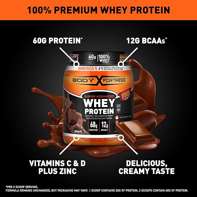 Body Fortress 100% Whey, Premium Protein Powder, Chocolate, 1.78lbs