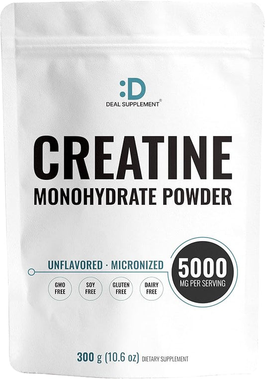Instant Creatine Monohydrate Powder 60 Servings - 5000mg(5g) Per Serving | Unflavored Micronized Creatine | Strength & Power for High-Intensity MetCon & CrossFit Training | Vegan, Keto | Non-GMO