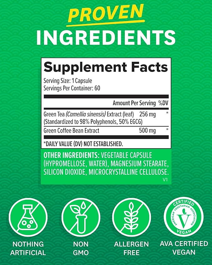 Zenwise Health Green Tea Extract with Green Coffee Bean Extract - Vegan Skin & Heart Support + Brain Health & Memory Boost - 60 Count