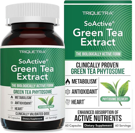 SoActive Green Tea Extract - Clinically Proven Green Tea Phytosome - 200% Better Absorption & Effectiveness - Clinically Validated Dose - Supports Metabolism & Weight Management - 60 Capsules