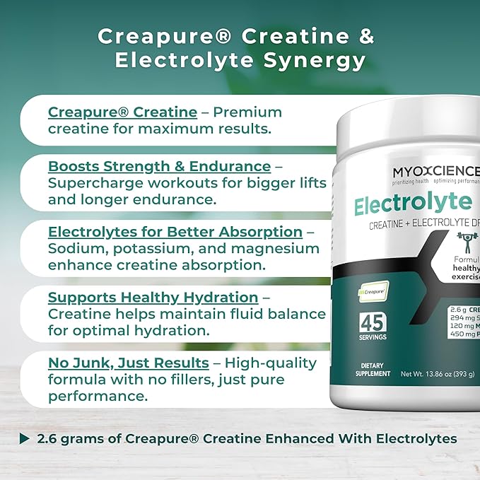 MYOXCIENCE Electrolyte STIX | Creatine Electrolyte Powder | Recovery from Exercise & Muscle Development w/Real Salt (Unflavored) (Jar 45 ct)