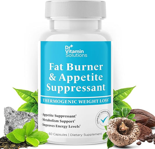DR VITAMIN SOLUTIONS Fat Burner for Women & Men - Appetite Suppressant for Weight Loss - Pills w/Metabolism Booster Thermogenic Weight Loss Supplement - Includes Chromium & Green Tea Extract - 60 Ct.