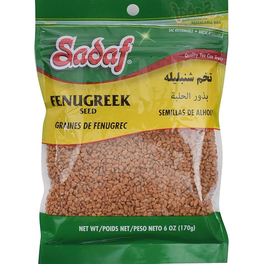Sadaf Fenugreek Seeds - Whole Methi Seeds for cooking and flavoring food - Ideal for Middle Eastern Cuisine - Fenogreco en Semillas - Kosher and Halal - 6 Oz resealable bag