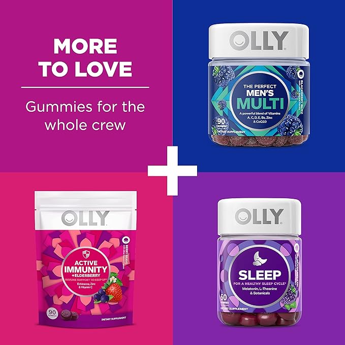 OLLY Gift, Family 2 Pack: Women's Multivitamin Gummy (90 Count), Kids Multivitamin + Probiotic Gummy (70 Count), Vitamins A, D, C, E, B, Chewable Supplement, Blissful Berry, Yum Berry Punch, 160 Count