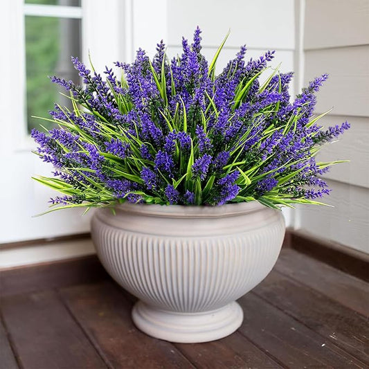 12pcs Purple Plastic Lavender Artificial Flowers for Outdoors - Home Decor, Wedding, Kitchen, Garden Patio, Porch Windows & Office Desk Decoration