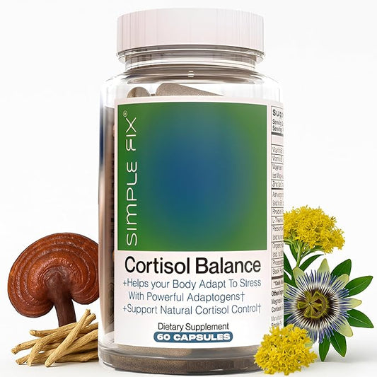 Cortisol Balance Supplement – Promotes Balanced cortisol Response, Support Stress Relief and Relaxation with Ashwagandha, Rhodiola Rosea, Passionflower, L-Theanine, Magnesium, Zinc, B6 & B5 - Vegan