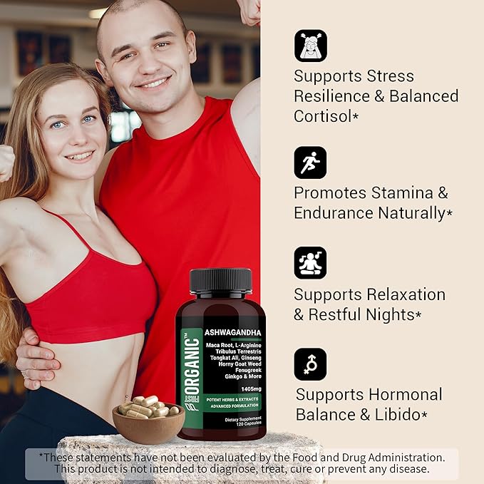 Ashwagandha + Maca Root Complex 1600mg - 120 Capsules - Supports Energy, Stress Response & Immune Health - Third-Party Tested, Vegan, Non-GMO, Gluten Free