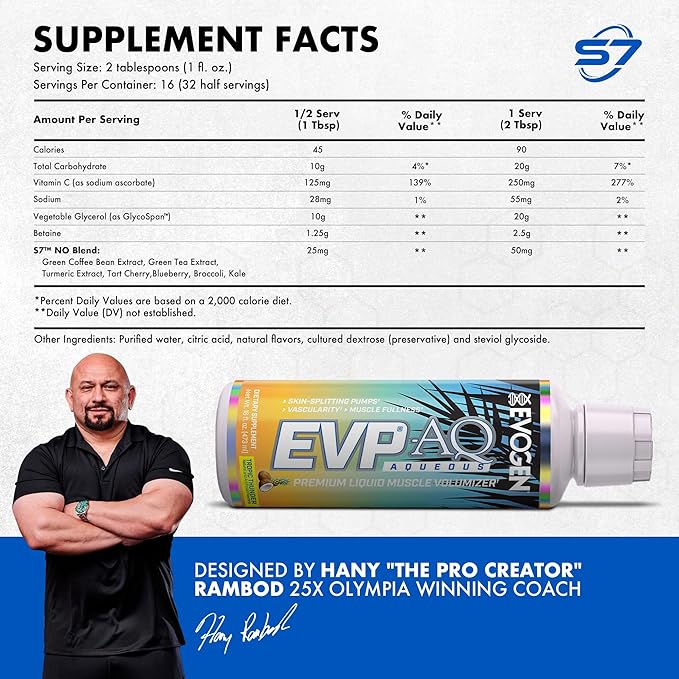 Evogen EVP AQ - Liquid Glycerol Muscle Volumizer | Pre Workout for Pumps, Vascularity, & Hydration | Premium Preworkout for Men & Women | Tropic Thunder | 16 fl oz