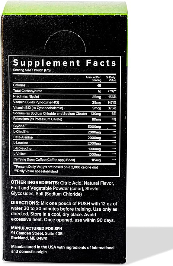 SFH Push Pre-Workout Powder (Fruit Punch) Best Tasting 5g BCAA's for Muscle Repair | Non-Dairy, No Artificial Flavors, Colors, or Sweeteners (Pack of 10 Single Serves)