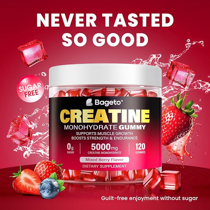 Creatine Monohydrate Gummies 5000mg for Men & Women, 120 Count Creatine for Enhanced Muscle Growth, Strength, and Recovery, Sugar Free Pre-Workout Supplement-Mixedberry Flavor 120 Count (Pack of 2)