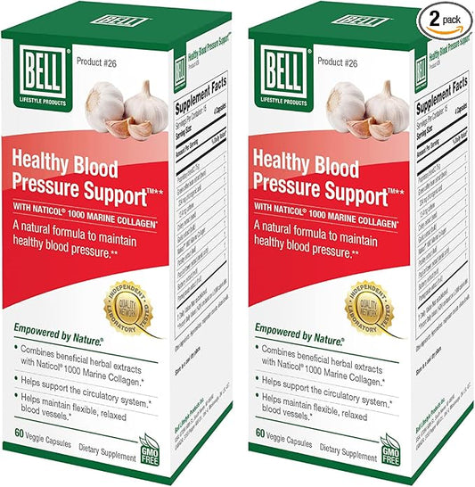 Bell Healthy Blood Pressure Support™ Unique Blend - Natural Blend of Green Coffee Bean Extract, Garlic & Celery Seed Extract Blood Pressure Supplements - 2 Pack of 60 Capsules Each, Vegan, Non-GMO