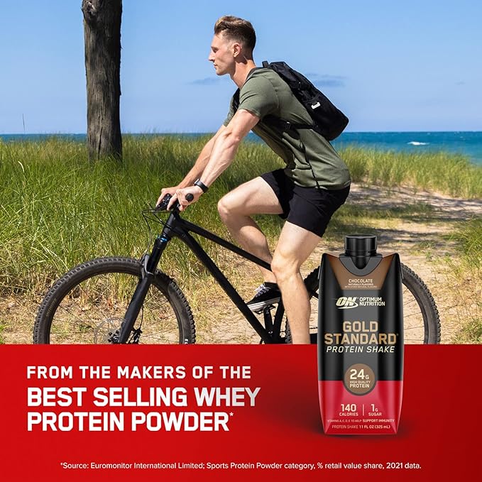Optimum Nutrition Gold Standard Protein Shake, 24g Protein, Ready to Drink Protein Drinks, Chocolate, 11 Fl Oz, 12 Count (Pack of 1) (Packaging May Vary)
