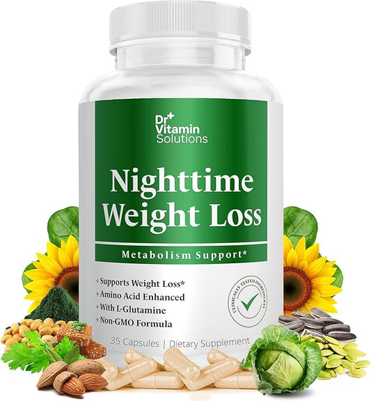 DR VITAMIN SOLUTIONS Nighttime Fat Burner Supplements - Appetite Suppressants for Weight Loss - Night-Time Fat Burner for Women & Men - Metabolism Booster Weight Loss Pills - 35 Capsules