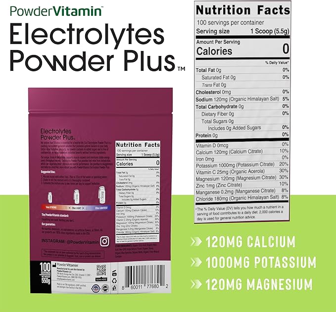 Electrolytes Powder Plus (100 Servings) Grape Electrolyte Powder Zero Calorie Keto, 0 Sugar, No Maltodextrin,1000mg Potassium,120mg Calcium,120mg Magnesium, Hydration Powder