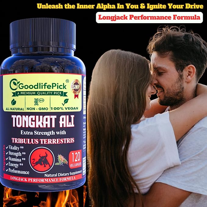 Extra Strength Tongkat Ali with Tribulus Terrestris. Powerful (100:1) Longjack/Tongkat Ali Extract. 120 Veg Capsules Tongkat Ali for Men.All Natural, Non-GMO,Vegan, No Stearate, No Rice Powder