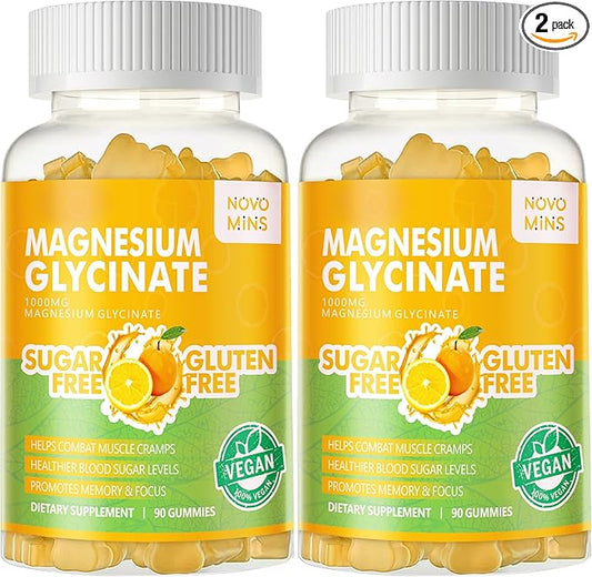 180 CT Magnesium Glycinate Gummies 1000mg - Sugar Free Magnesium Potassium Supplement with Vitamin D, B6, CoQ10 for Calm Mood & Sleep Support - 180 Orange Gummies
