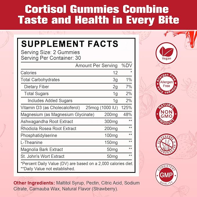 (2 Pack) Cortisol Supplement Gummies for Women with Rhodiola Rosea, Ashwagandha, Magnesium, Balanced Cortisol, Zzz Support, Non-GMO,120 Gummies
