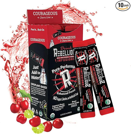 Courageous Cherry Lime Organic Energy Drink Mix – No Sugar, Loaded with Antioxidants, L-Theanine, and Natural Caffeine – 10 Count