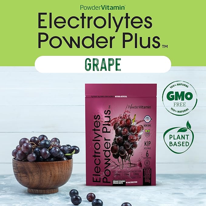 Electrolytes Powder Plus (100 Servings) Grape Electrolyte Powder Zero Calorie Keto, 0 Sugar, No Maltodextrin,1000mg Potassium,120mg Calcium,120mg Magnesium, Hydration Powder