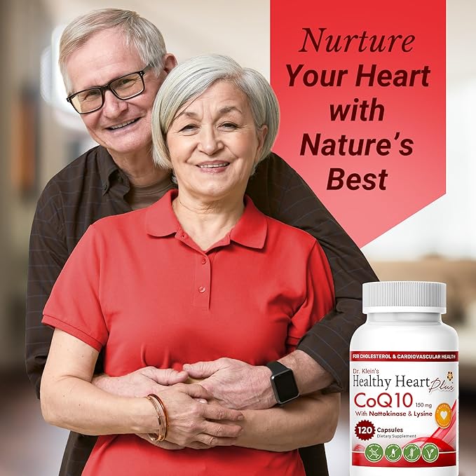 Healthy Heart Plus CoQ10 Cardiovascular Supplement - Coenzyme Q10 150mg, Nattokinase, Pomegranate Extract & Garlic for Blood Pressure & Cholesterol - Heart Supplements for Men & Women - 120 Capsules