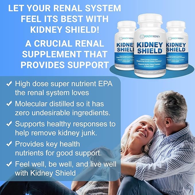 Kidney Shield 2-Pack Kidney Support Supplement Fish Oil Omega-3 Fatty Acid Renal Pills