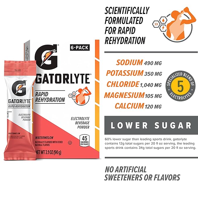 Gatorlyte Powder, Watermelon, Makes 20 Fl Oz (Pack of 48)