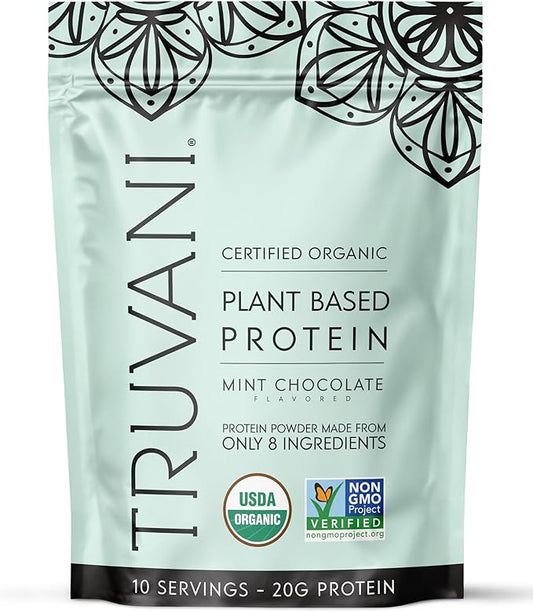 Truvani Vegan Pea Protein Powder | Mint Chocolate | 20g Organic Plant Based Protein | 10 Servings | Keto | Gluten & Dairy Free | Low Carb | No Added Sugar