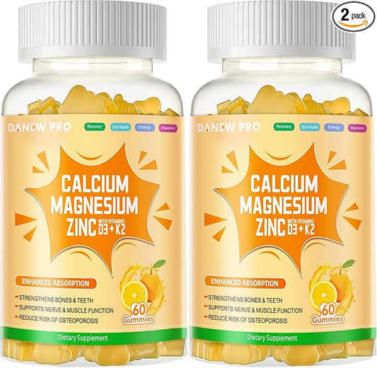 Calcium Magnesium Zinc Gummies with Vitamin D3 & K2 - High Potency Enhanced Absorption -120 Orange Gummies