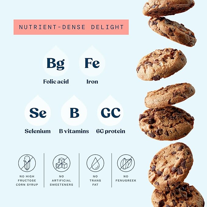 Lactation Cookies Breastfeeding Supplement - Chocolate Chip - Support Mothers Breast Milk Supply Increase - with Brewers Yeast Powder, Oat Flour, and Flax for Lactation - Fenugreek Free - 10oz