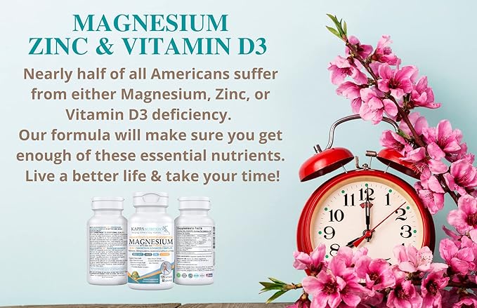 (120 Capsules), Glycinate, Bisglycinate, Malate, Zinc, Vitamin D3 for Brain, Sleep, Cramps, Headaches, Energy, Bones, Immune, Providing 280mg Elemental Magnesium, from KAPPA NUTRITION