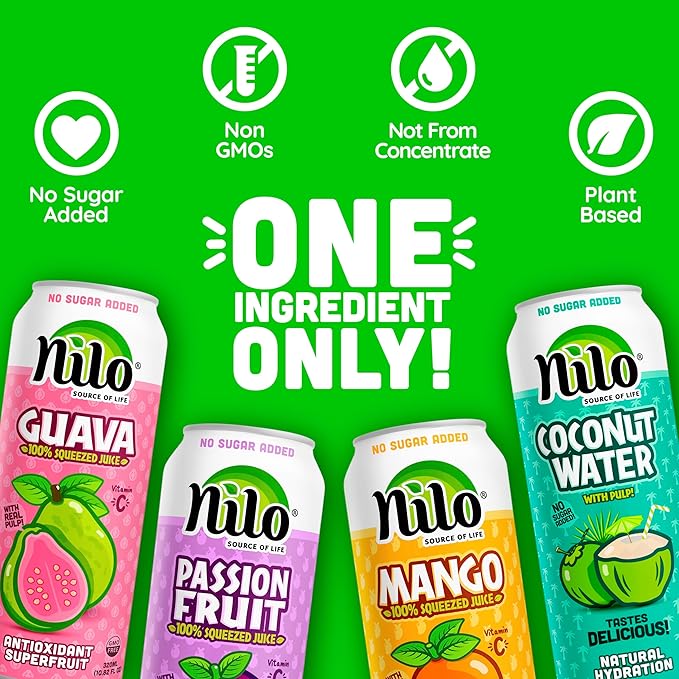 NILO Variety Pack | 100% Squeezed Juice Guava Mango Coconut Water Passion Fruit | NO Sugar added | NON GMO | NOT From Concentrate | 10.82 oz (Pack of 12)