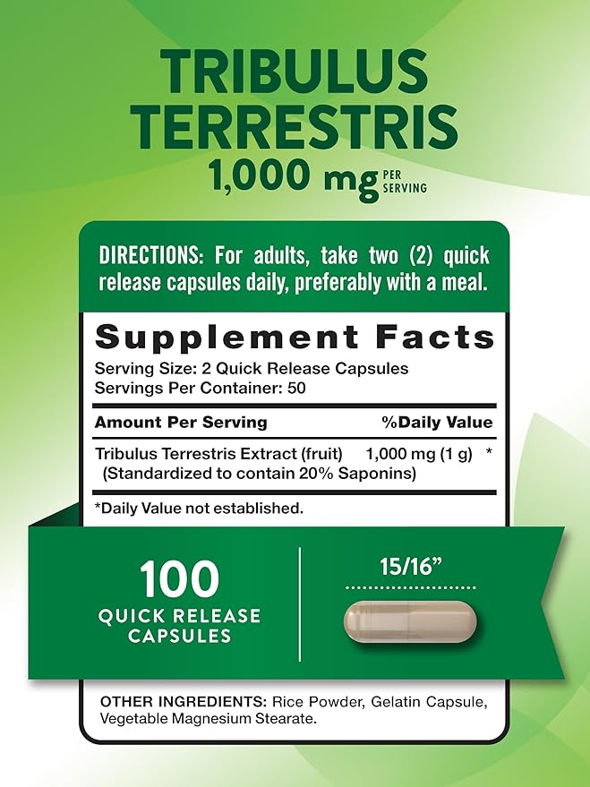 Nature's Truth Tribulus Terrestris for Men | 1000mg | Capsules | Non-GMO & Gluten Free Supplement