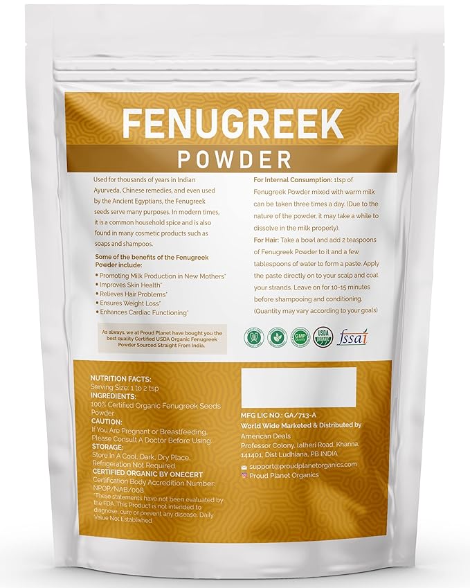 Organic Fenugreek Powder 8oz (226g) For Health, Skin & Hair Methi Seeds Powder | Non GMO & Gluten Free | USDA Certified by Proud Planet