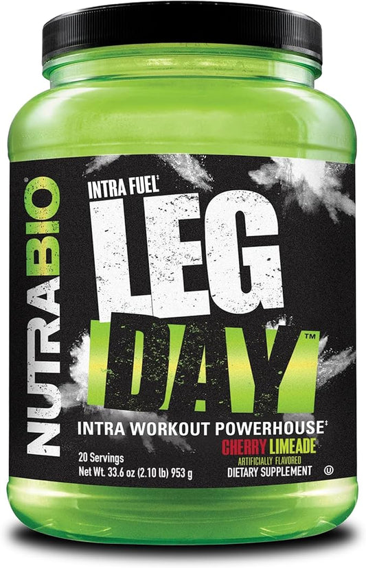 NutraBio Leg Day Intra Carb Supplement – Advanced Carbohydrate Complex – Amino Acid EAA/BCAA Formula – Electrolyte Blend for Recovery and Performance, Cherry Lime, 20 Servings