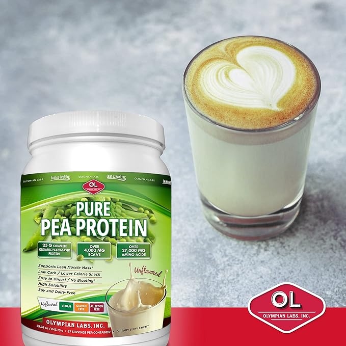 Olympian Labs Plant Based Pea Protein Powder, Chocolate - 25g of Protein, Vegan, Low Net Carbs, Gluten Free, Lactose Free, No Sugar Added, Soy Free, Non-GMO, 2 Pound Pea Protein