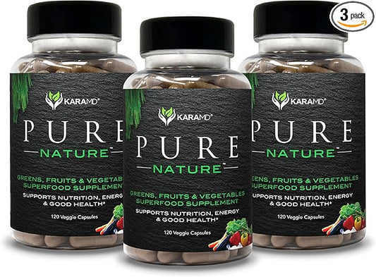 KaraMD Pure Nature | Greens, Fruit and Veggies Supplement | Vitamins, Fiber & Antioxidants | 20 Fruits and Vegetables Supplements for Energy & Digestion | Gluten Free & Vegan Friendly (3 Pack)