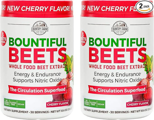 COUNTRY FARMS Bountiful Beets Powder, Wholefood Beet Extract Superfood, Natural Nitric Oxide Booster, Helps Support Healthy Circulation and Promote Energy, Natural Pump, Cherry Flavor, 60 Servings
