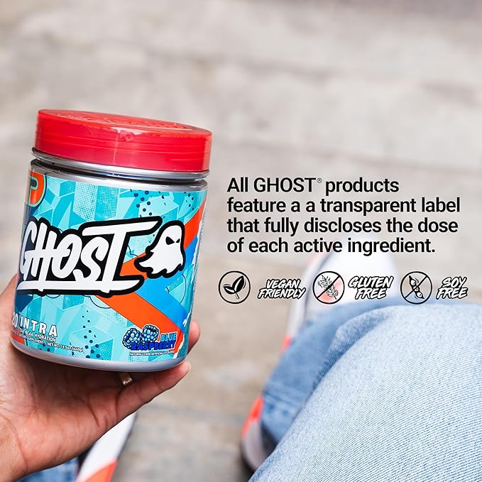 GHOST Intra Workout Powder, Blue Raspberry - BCAAs, & EAAs, Nootropics & Hydration - Essential & Branch Chain Amino Acids, Supports Muscle Recovery & Focus - Pre, Intra & Post Workout Powders