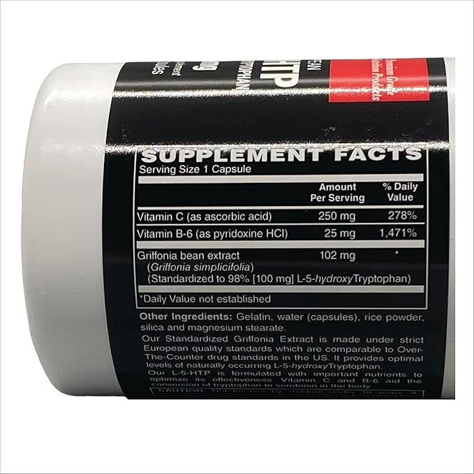 Premium Grade L-5-HTP, 5-Hydroxytryptophan with Added Vitamin C and B6