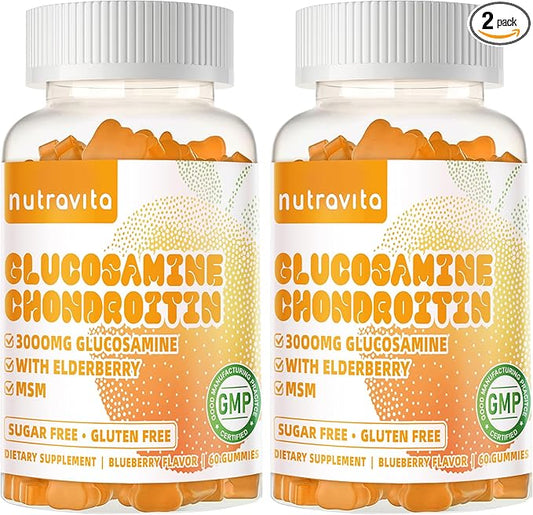 Glucosamine Chondroitin Gummies with MSM & Elderberry Extra Strength - Joint Support, Antioxidant Immune Support Supplement for Adults, Men & Women.120 Orange Chews