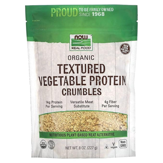 NOW Foods, Organic Textured Soy Protein Granules, Non-GMO, Versatile, Vegetable-Sourced Protein, 8-Ounce (Packaging May Vary)