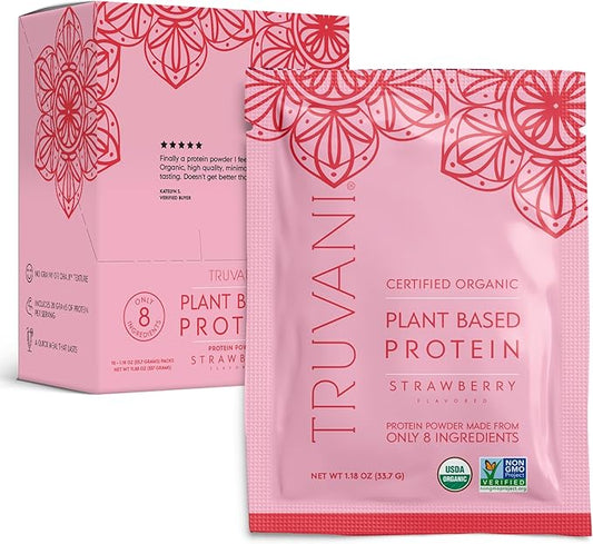 Truvani Vegan Pea Protein Powder | Strawberry | 20g Organic Plant Based Protein | 10 Travel Packets | Keto | Gluten & Dairy Free | Low Carb | No Added Sugar